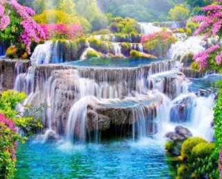Diamond Painting Landschaft Wasser & Blumen